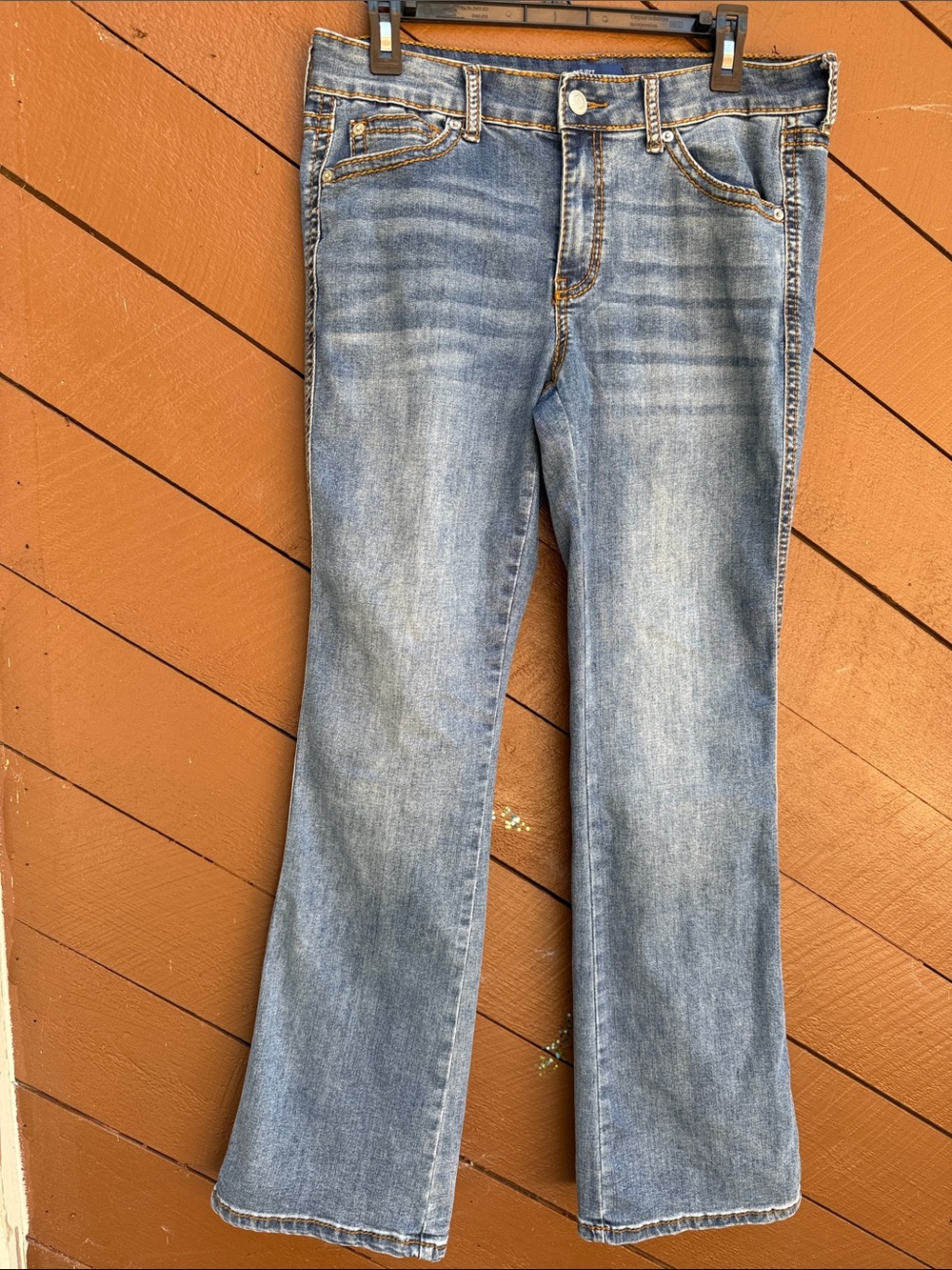 Classic Light Blue Flare Jeans — Stretch Mid-Rise Wide Leg inseam 30”
